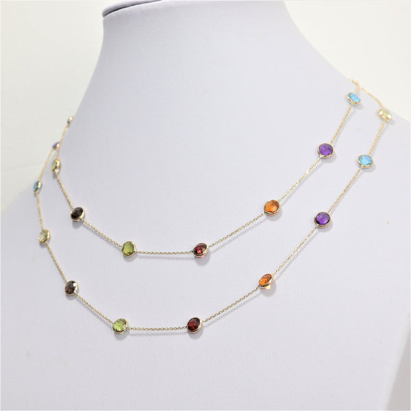 *SALE* 14 karaat geel gouden ketting - Div edelstenen - 90 Cm lang