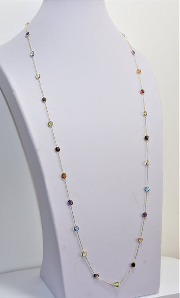 *SALE* 14 karaat geel gouden ketting - Div edelstenen - 90 Cm lang