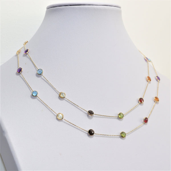 *SALE* 14 karaat geel gouden ketting - Div edelstenen - 90 Cm lang