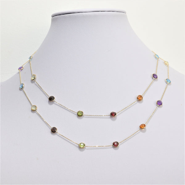 *SALE* 14 karaat geel gouden ketting - Div edelstenen - 90 Cm lang