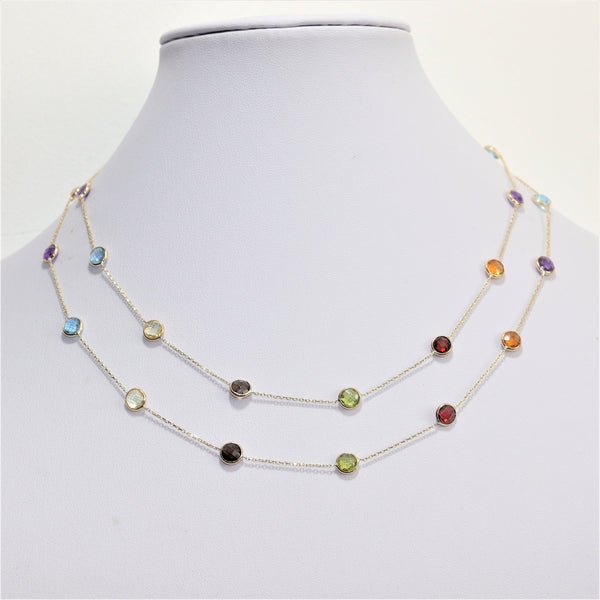 *SALE* 14 karaat geel gouden ketting - Div edelstenen - 90 Cm lang