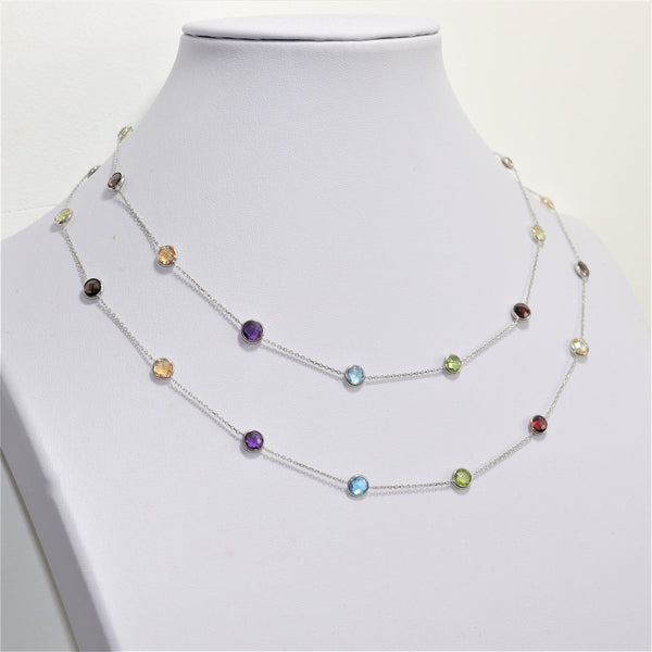 *SALE* 14 karaat wit gouden ketting - Div edelstenen - 90 Cm lang