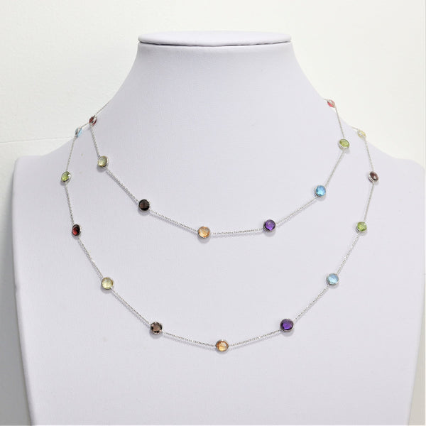 *SALE* 14 karaat wit gouden ketting - Div edelstenen - 90 Cm lang