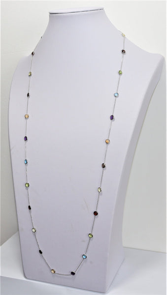 *SALE* 14 karaat wit gouden ketting - Div edelstenen - 90 Cm lang