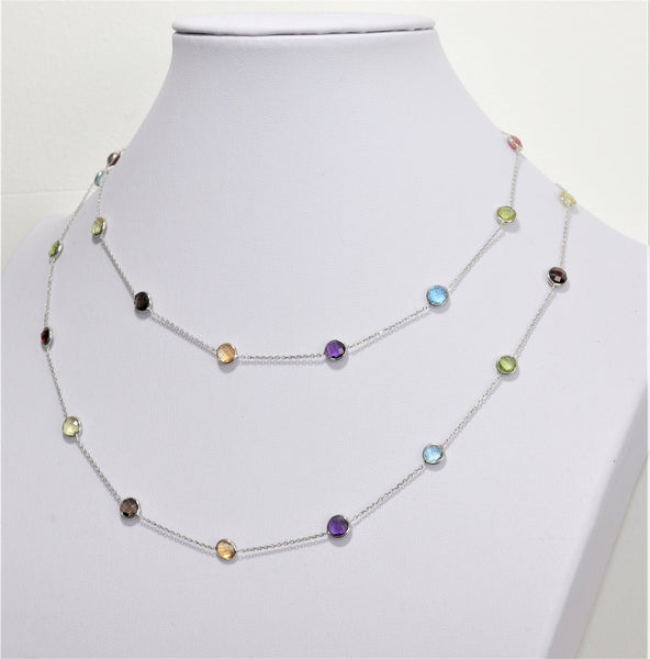 *SALE* 14 karaat wit gouden ketting - Div edelstenen - 90 Cm lang