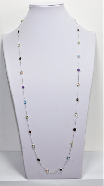 *SALE* 14 karaat wit gouden ketting - Div edelstenen - 90 Cm lang