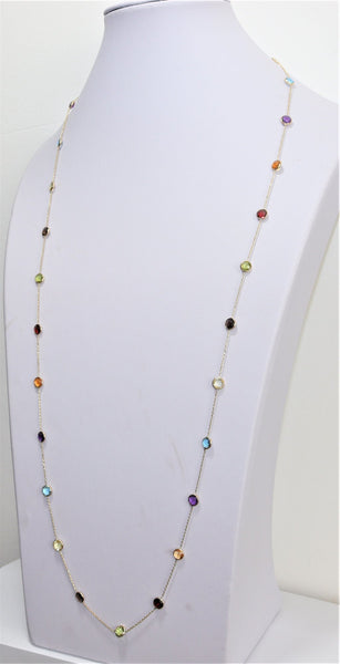 *SALE* 14 karaat geel gouden ketting - Div edelstenen - 90 Cm lang