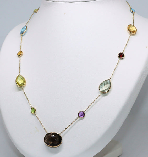 *SALE* 14 karaat gouden ketting - Multi 44.00 Ct edelstenen 50 Cm