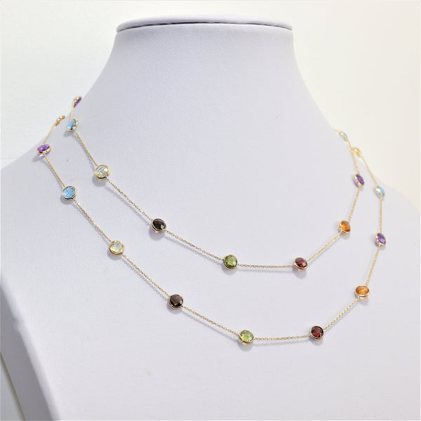 *SALE* 14 karaat geel gouden ketting - Div edelstenen - 90 Cm lang