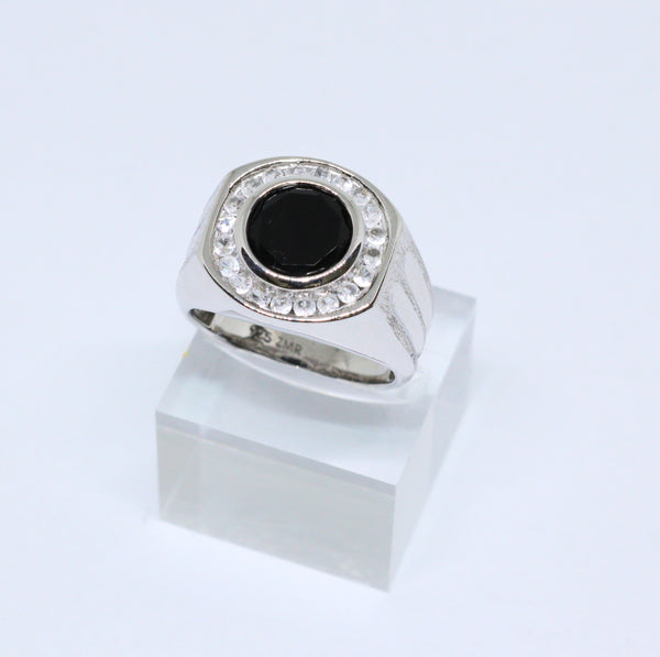 *SALE* Zilveren heren 925 Ring zwarte onyx - witte topaas - 20.5mm