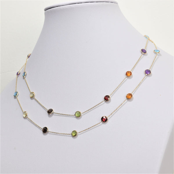 *SALE* 14 karaat geel gouden ketting - Div edelstenen - 90 Cm lang