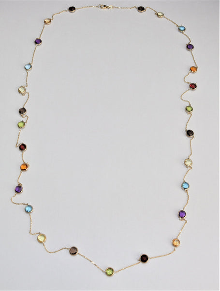 *SALE* 14 karaat geel gouden ketting - Div edelstenen - 90 Cm lang