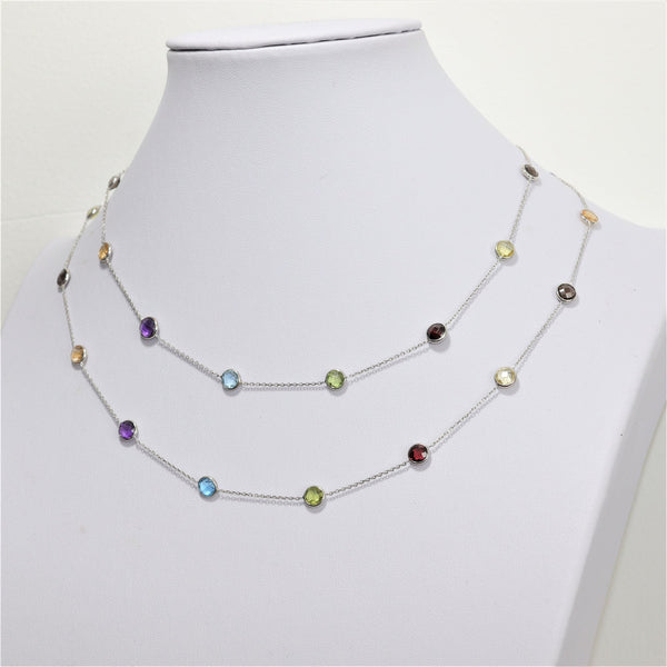 *SALE* 14 karaat wit gouden ketting - Div edelstenen - 90 Cm lang