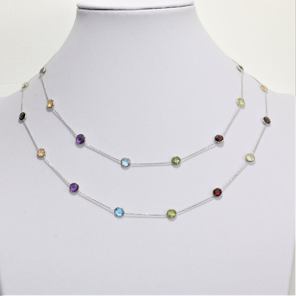 *SALE* 14 karaat wit gouden ketting - Div edelstenen - 90 Cm lang