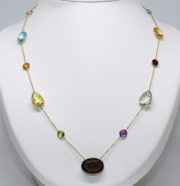 *SALE* 14 karaat gouden ketting - Multi 44.00 Ct edelstenen 50 Cm