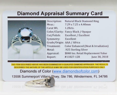 *SALE* Zwarte Diamant / 1.28 Karaat / zilver / Certificaat / Nieuw