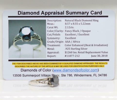 *SALE* Zwarte Diamant / 2.12 Karaat / Zilver / Certificaat / Nieuw