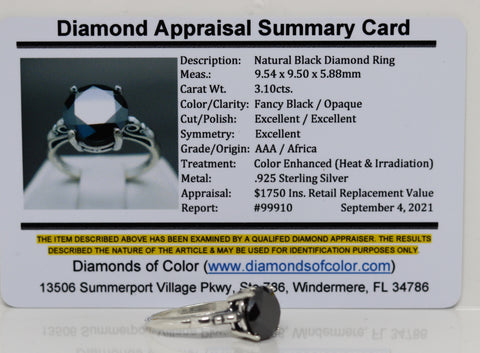 *SALE* Zwarte Diamanten ring 3.10 Karaat / Zilver / 17.4 mm / Nieuw