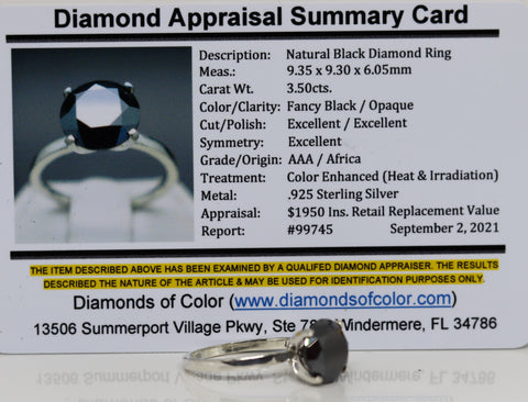 *SALE* Zwarte Diamanten ring 3.50 karaat / Zilver / 17.4 mm / Nieuw